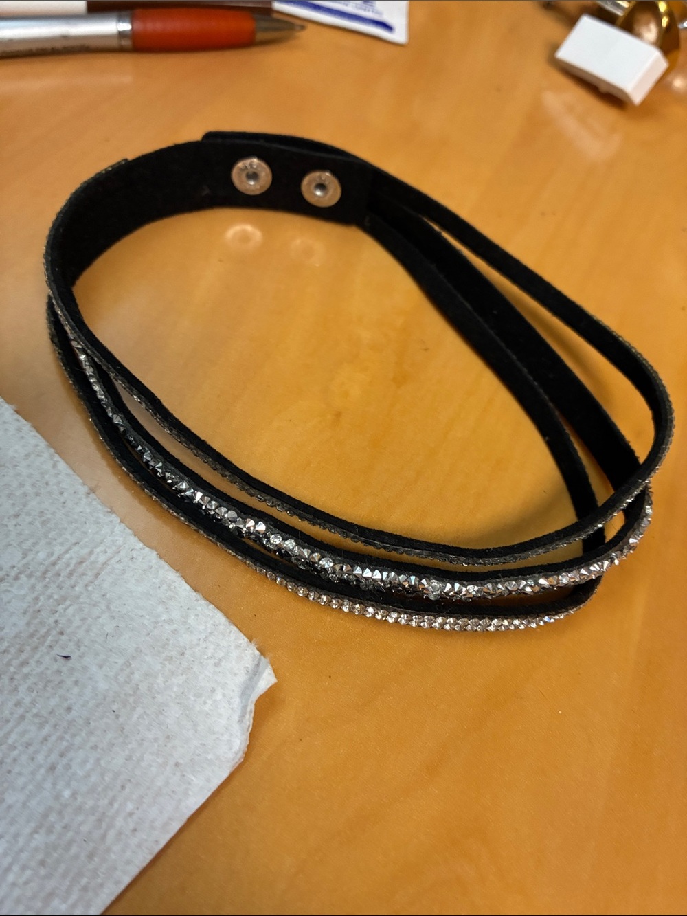 Black Triple-Strand Crystal Wrap chocker